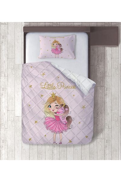 yok yok evim eve dair her şey Little Princess And Unicorn Digital Printed Single Quilt Set