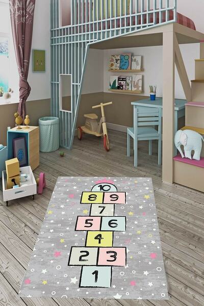 on the clouds Eğitici Seksek Oyunlu Dijital Baskı Yıkanabilir Kaymaz Taban Ço...