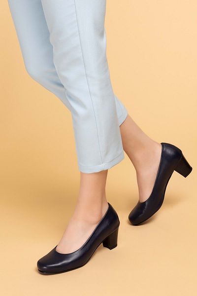 Gondol Pantofi confortabili cu toc pentru femei, piele naturală, cu vârf rotund, Şhn.5116-1 bleumarin 38
