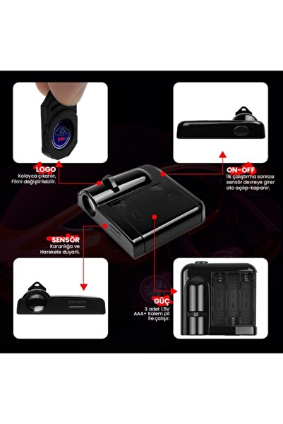 Genel Markalar Bjk Uyumlu Araba Kapı Altı Led Hayalet Logo Pilli Yapıştırmalı 2 Adet