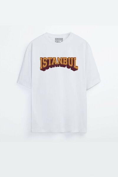 Harmandar - Unisex Istanbul εμπριμέ λευκό μπλουζάκι Oversize
