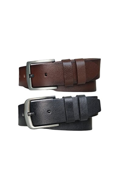 Kar-Pa طقم جينز مستقيم من الجلد الطبيعي 100% مكون من قطعتين بحزام 4.5 سم: أسو...