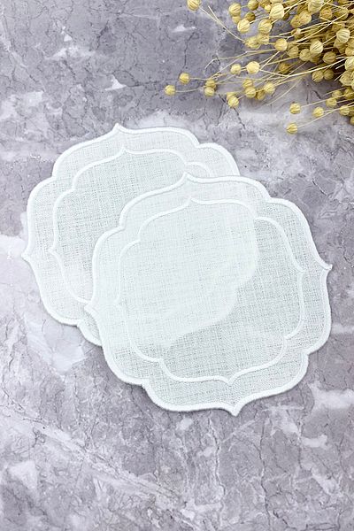 WEARE2 White Colored Double Wrap Embroidered 2-Piece Cocktail Napkin