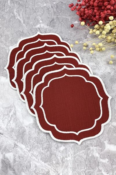 WEARE2 Șervețele de cocktail, culoare burgundă, albe, brodate cu înfășurare d...