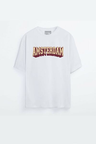 Harmandar - Unisex Amsterdam majica sa štampanim uzorkom, bela, oversize