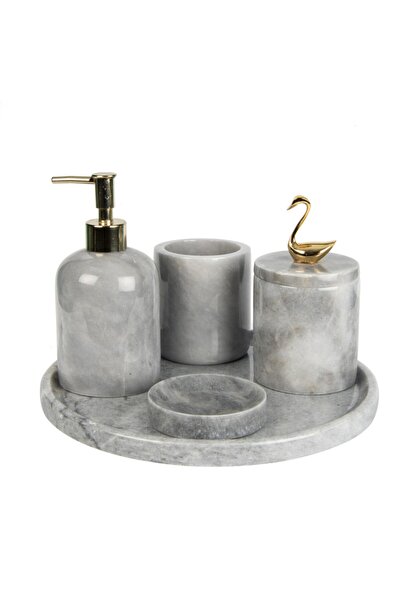 marandmore Rolin Gri Mermer Banyo Seti 5li Gold Kuğu