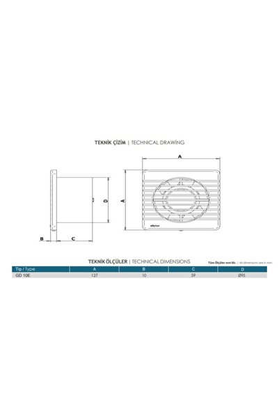 Güçtay Gd10e 100m3 Dekoratif Tuvalet Banyo Havalandırma Fanı 100mm