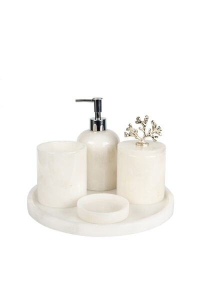 marandmore Rolin Beyaz Mermer Banyo Seti 5li - Gümüş Mercan