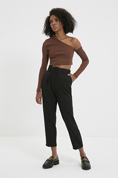 Trendyol Collection Black Belted Carrot Woven Plised Kalhoty TWOSS19BB0468