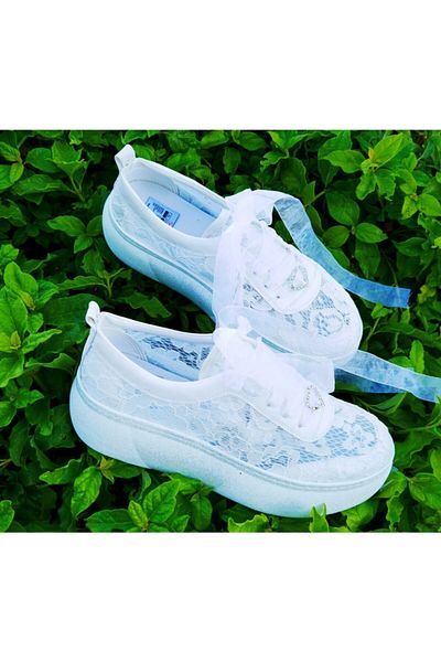 Ayakkabı Tutkusu Stilo ® Rochie de mireasa alba sport din dantela de 5 cm si utilizare zilnica