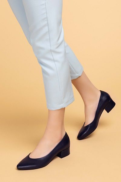 Gondol Women's Genuine Leather Heeled Stewardess Shoes Şhn.801 - Navy Blue - 42