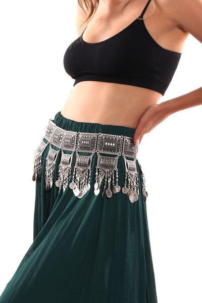 LABALABA Γυναικεία αντίκα επάργυρη ένδυση με κρόσσια σχεδίαση έθνικ ζώνη