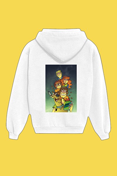IvırZıvır Unisex Beyaz Scooby Doo Sırt Baskılı Sweatshirt