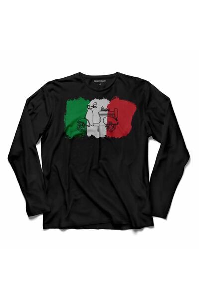 Kendim Seçtim Tricou cu mânecă lungă Vespa Scooter Steagul Italiei