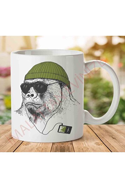 ART HEDİYE كوب غوريلا مع قبعة مطبوعة على الجانبين