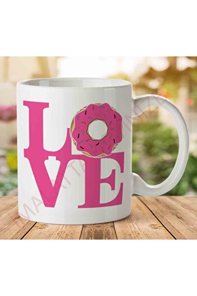 ART HEDİYE كوب وردي مطبوع عليه كعكة الدونات على الجانبين