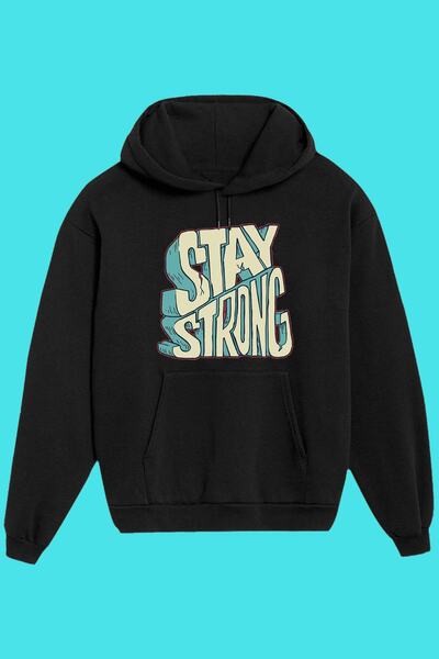 IvırZıvır Hanorac unisex negru cu imprimeu Stay Strong