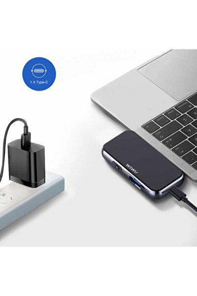WIWU Alpha T5 Pro 4 In 1 Type-c Hub Hdmı 4k + 3.5 Mm Aux + Usb 3.0 Çoğaltıcı Adaptör