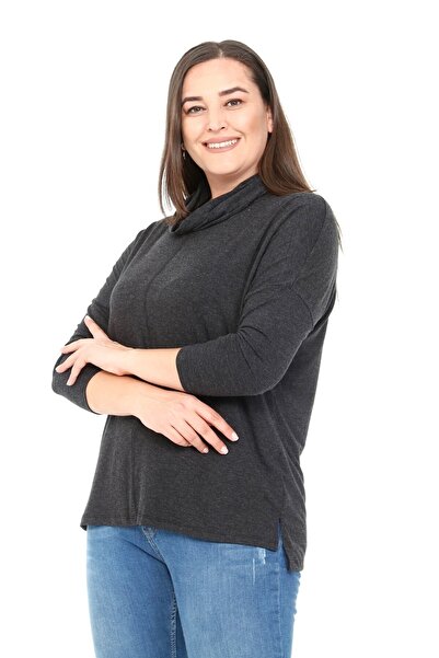 DISENTIS MODEST Μάλλινη μαύρη μπλούζα βισκόζης με λεπτομέρεια με σχισμή γιακά Degaje