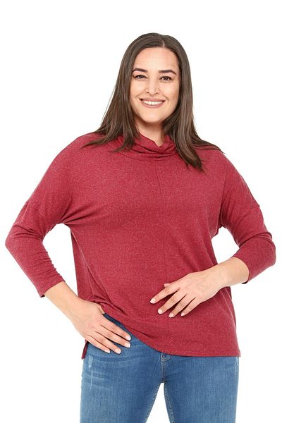 DISENTIS MODEST Bluză Plus Size Degaje Guler Detaliată Lână Viscoză Bordeaux