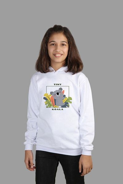 Raf Coll Hanorac alb cu glugă pentru copii, imprimat digital, cu două fire în interior