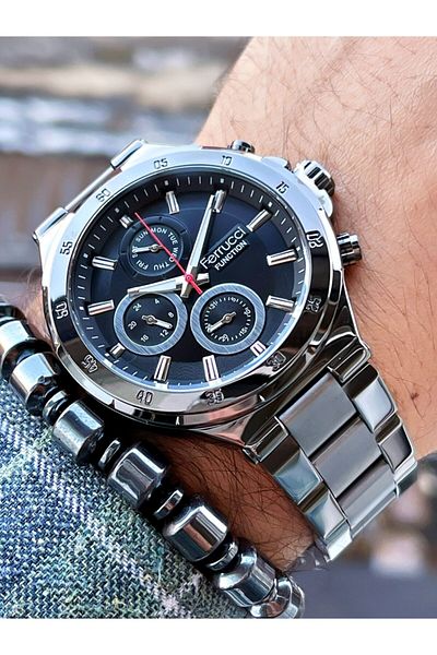 Ferrucci Smoke Color Black Dial Functions Active Men's Wristwatch + Hematite Natural Stone Bracelet Gift