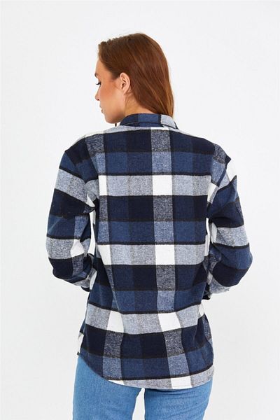 Tarz Cool Cămașă de lemn în carouri, albastră, slim fit-kkkodg001r01s