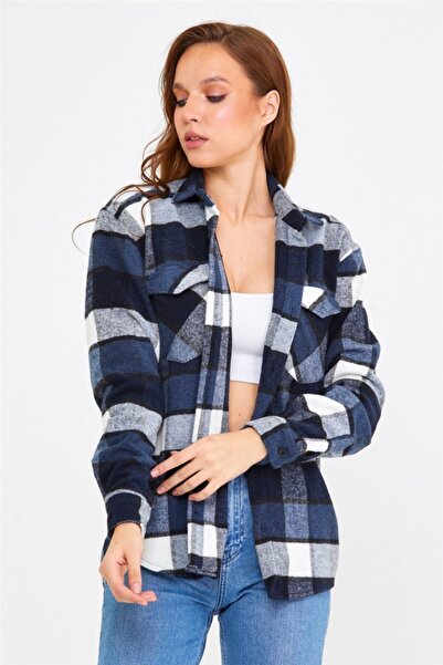 Tarz Cool Cămașă de lemn în carouri, albastră, slim fit-kkkodg001r01s