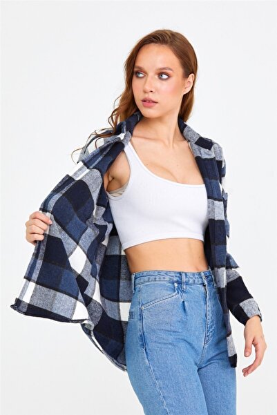 Tarz Cool Cămașă de lemn în carouri, albastră, slim fit-kkkodg001r01s