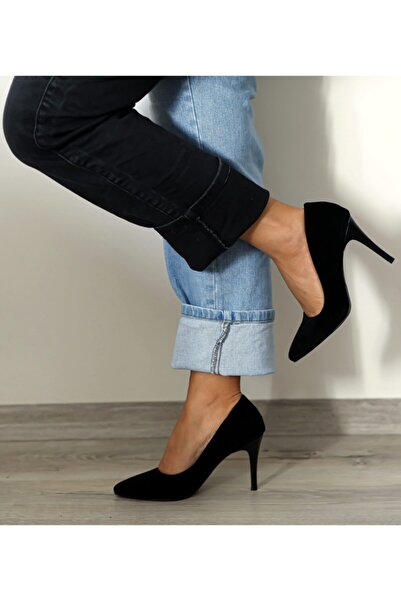 Ayakkabı Podyumum "خنجر" من جلد الغزال الأسود - حذاء نسائي بكعب متوسط