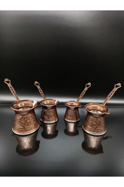 ayvalı metal طقم أوعية قهوة من الحديد الزهر منقوشة مكونة من 4 قطع