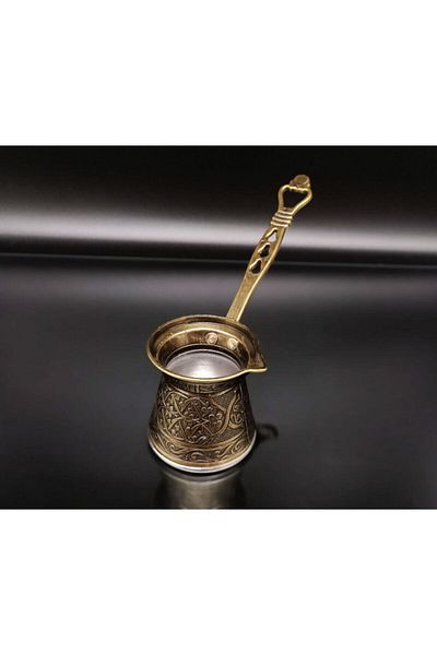ayvalı metal وعاء قهوة من الحديد الزهر منقوش لـ 4 أشخاص - متوافق مع المواقد المغناطيسية