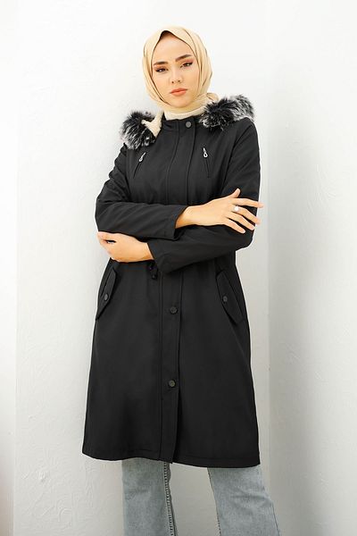 InStyle Zipový detailní kožich - černý