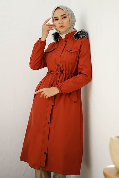 InStyle Palton Polar 0880 cu buzunare cu clapă - Roșu Claret