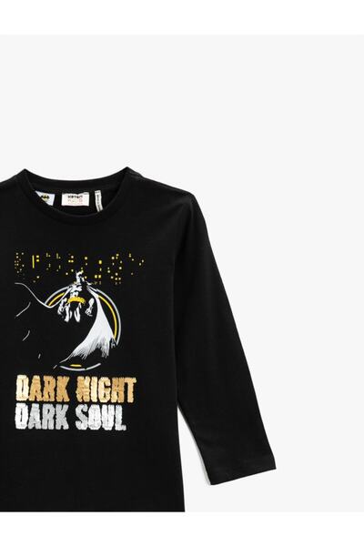 Koton T-shirt z nadrukiem Batmana, bawełniany, cekinowy, z długim rękawem