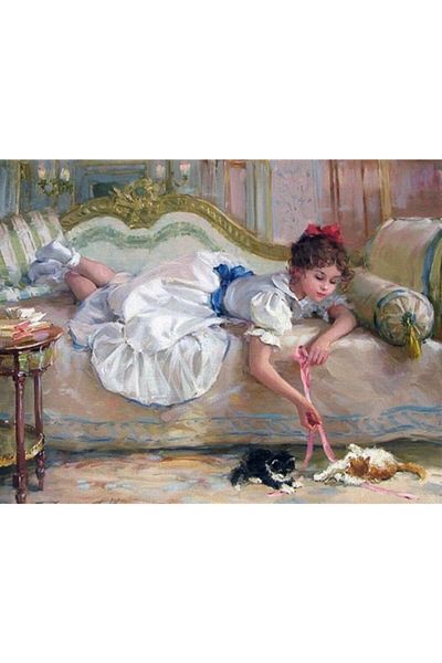 MARCEL SANAT Little Girl Playing Classic Cats Diamond Mosaic Painting 71x56cm