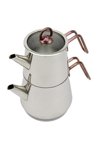 Akdeniz Piramit Elit Mini Boy Metal Kulplu Çelik Çaydanlık Bakır