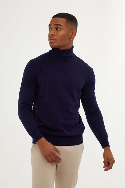 Hatemoğlu Men's Navy Blue Regular Fit Turtleneck Sweater
