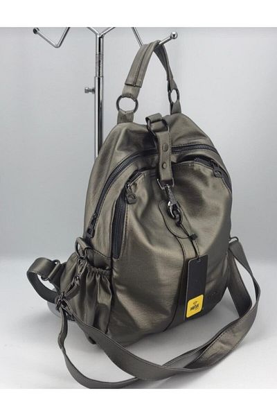 MEGA Mega Bag Soft Leather Lead Gray Wash Backpack / Shoulder Bag