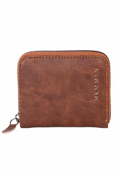 Rova Blue Föz 0445 Mkm Tan Nubuck Leather Zippered Unisex Card Holder Wallet