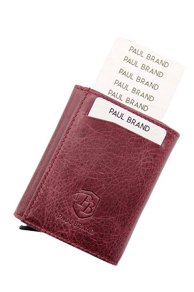 Paul Brand Men's Claret Red Crazy Genuine Leather Card Holder Wallet with Automatic Mechanism and Money Compartment Pbc5550