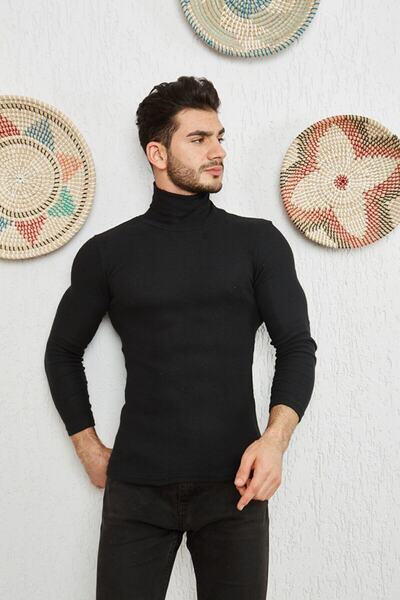 Seise Tekstil Pulover negru cu gât Lycra pentru bărbați