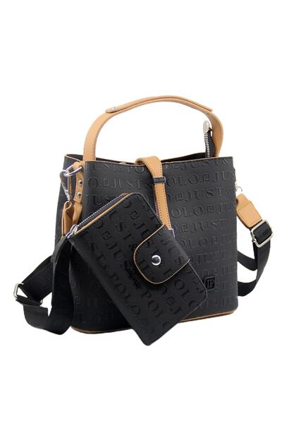 Just Polo Black Tan Women's Wallet and Shoulder Bag Combination with Lock Det...