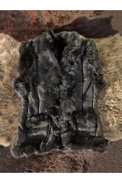 DERİHOME Kadın Içi Kürklü Hakiki Deri Yelek