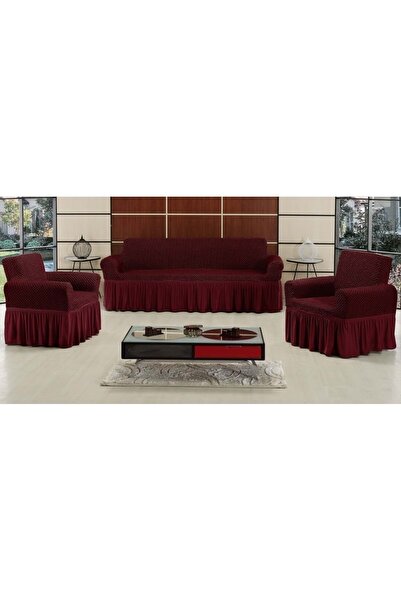 Altınkoza Honeycomb Woven Sofa Cover Maxi Set (3+3+1+1)-burgundy