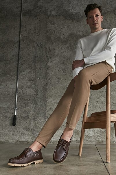 Ziya Чоловічі шкіряні черевики кавового кольору - 123984 K03