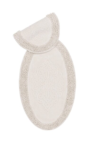 Madame Blue Pamuklu Oval Kenar Makarna Nazande 2'li Klozet Takımı Krem