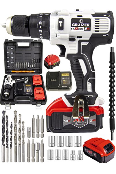 Graizer Alman 58 V 5 Ah 13 Mm Çelik Mandren Darbeli Çift Akülü Vidalama Metal...