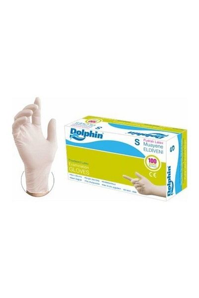 Dolphin قفازات فحص لاتكس بودره مقاس S 20 علبة 2000 قطعة