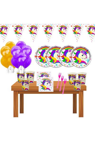 UNICORN 8 Person Birthday Party Supplies Set Ornaments